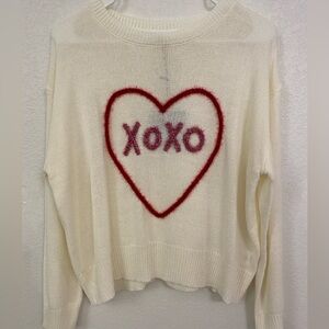 XOXO Women's Cream Sweater with Red Heart